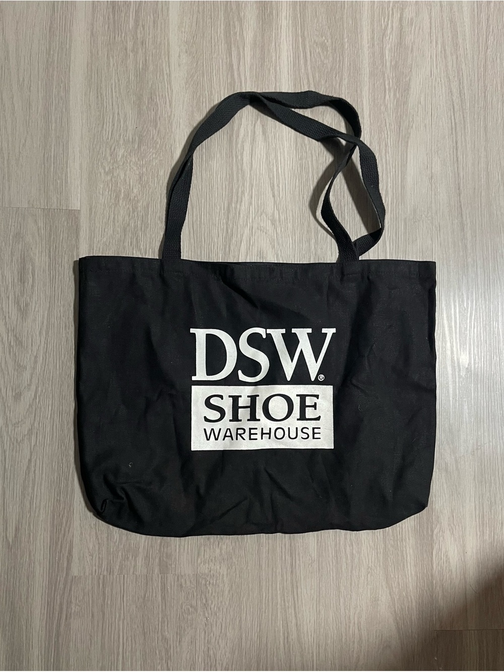 DSW Black Canvas Tote with White Logo